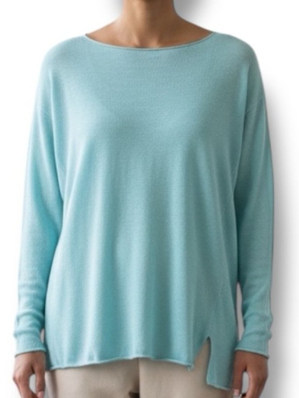 Lilly Pulitzer Sweater Womens Large Alana Aqua Blue 100% Linen Solid Pullover To